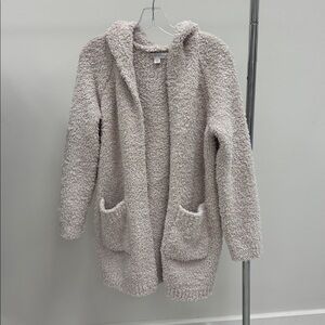 Barefoot Dreams Youth Hooded Cozy Chic Boucle Coatigan, Stone Size 12/14